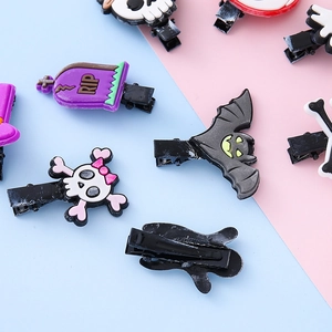 Barrettes Halloween en PVC avec motifs de chauve-souris, crâne et tombeau RIP