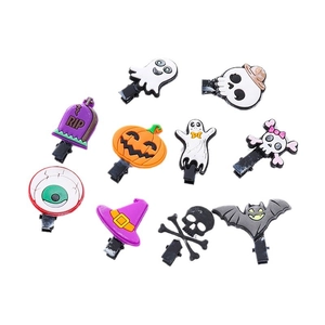 Lot de 10 barrettes Halloween en PVC avec motifs citrouille, fantôme et chauve-souris