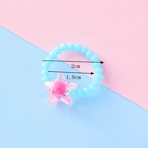 Anello di perle blu con ciondolo a stella rosa ed elastico per bambine e ragazze