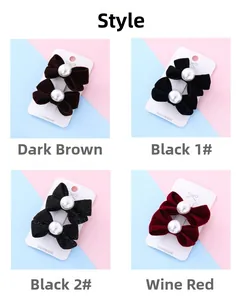 Set di 2 fermagli per capelli con fiocco e perle in marrone, nero e bordeaux
