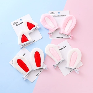 Kawaii Plush Animal Ear Hair Clips For Kids Japanese Style Soft Stuffed Rabbit Cat Ear Duckbill Clips Hair Accessories