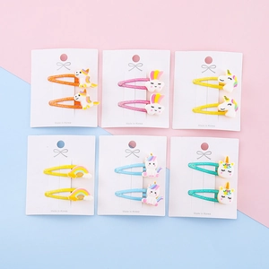 Set di fermagli per capelli BB in resina con unicorno e arcobaleno glitterato per bambine