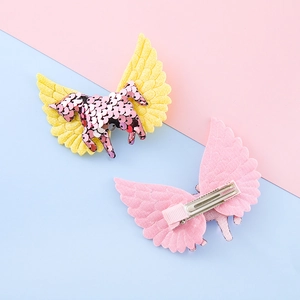Pince à cheveux licorne à paillettes roses et ailes dorées pour filles, style mignon