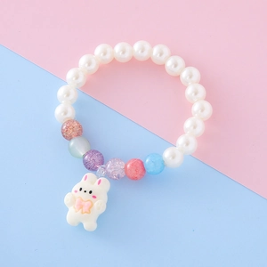 Bracelet en perles pour enfants avec pendentif lapin mignon et perles pailletées
