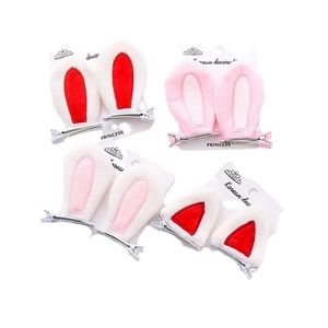 Japanese style plush cat and rabbit ear hair clips for kids on princess card