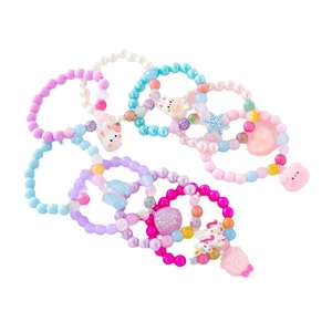 Bracelets perlés colorés pour enfants avec mignons pendentifs animaux en tons macaron