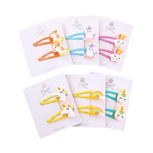 Set di 12 fermagli per capelli BB per bambini con unicorni e arcobaleni in resina colorata