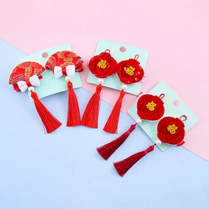 Traditional Chinese Style Red Hair Clips For Girls With Tassels Lantern Butterfly Rabbit Ear Artificial Pearl Embroidery Hair Accessories