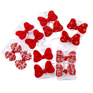 Set mit 6 handgefertigten roten Haarschleifen aus Samt und Goldpunkt-Festiv-Stil