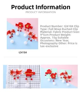 Detail view of red koi fish embroidery hair clips for Lunar New Year with 9x5cm size scale