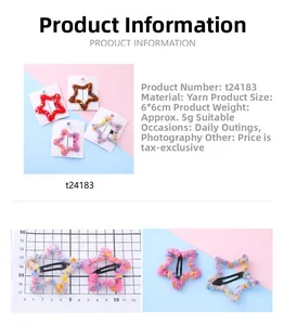 Vue détaillée de la pince à cheveux étoile en tricot coloré avec taille 6x6cm et clip BB