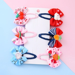 Set of 6 cute cartoon resin bow hair clips for kids featuring cherry and rabbit designs