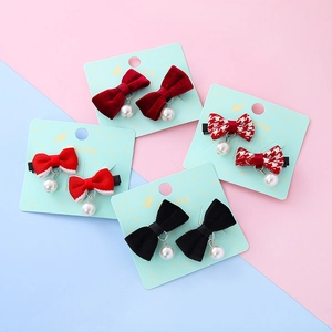 Fermagli per Capelli a Fiocco per Bambini Con Pendente in Perla Artificial Sintetica Velluto Stoffa Dolce Principessa Accessori per Capelli