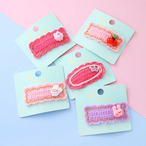Lot de 5 pinces à cheveux tricotées avec motifs lapin et couronne pour enfants