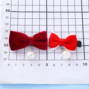 Fiocchi per capelli in velluto rosso e nastro con perle bianche accessori capelli bimba