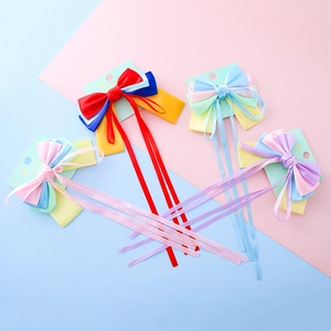 Sweet Princess Ribbon Bow Hair Clip For Kids Girls Satin Splicing Color Big Bowknot Hairpins Performance Hair Accessories