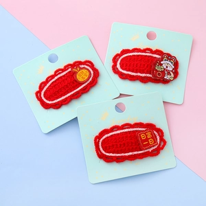 3er-Set rote Häkel-Haarspangen mit festlichen chinesischen Neujahrs-Strickmustern