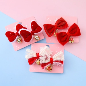 Handmade Kids Bowknot Hair Clip With Bell Pendant Chinese Style Velvet Ribbon Alligator Clip New Year Party Hair Accessories