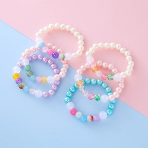 Children Girls Sweet Beaded Bracelet Macaron Colorful Imitation Artificial Pearl Crackle Beads Stretch Elastic Hand Jewelry For Daily Party Gift