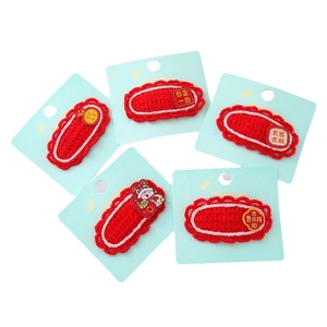 Set mit 5 roten Neujahrs-Haarclips aus Strick mit festlicher Löwen-Stickerei