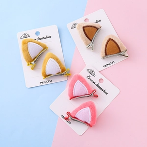 Pinzas para el Cabello de Peluche con Orejas de Gato Hechas a Mano para Niñas Horquillas de Pico de Pato Decoración de Pelo