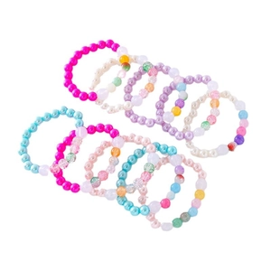 Colorful beaded elastic bracelets set with faux pearl and acrylic beads for young girls