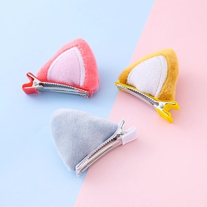 Lindas pinzas de pelo con orejas de gato de peluche en rosa amarillo y gris para niñas