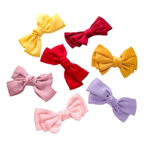 Handmade polyester bow hair clips set for girls in seven assorted vibrant colors
