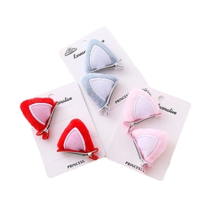 Tres pares de pinzas para el pelo con orejas de gato de peluche para niñas colores