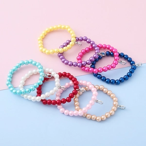 Handgemaakte Imitatieparel Kralen Telefoonkoord Armband Sleutelhanger Kleurrijk Rond Plastic Hars Tas Charm Mode Accessoire Cadeau