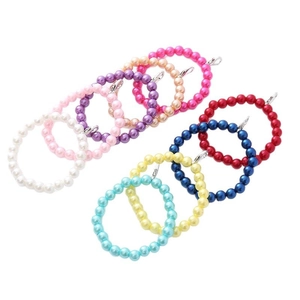 Kleurrijke imitatieparel armbandenset voor kinderen met metalen veerclips in negen kleuren