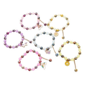 Buntes Kinderperlen-Armbandset mit Regenbogen-, Einhorn- und Blumenanhängern
