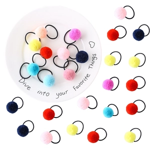 Colorful Plush Pom Pom Hair Ties Set For Kids Girls High Elastic Rubber Bands Handmade Cartoon Hair Accessories