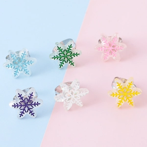 Bagues en Résine Flocon de Neige Réglables pour Enfants Bijoux Cartoon à Paillettes Colorées pour Filles Cadeau de Fête