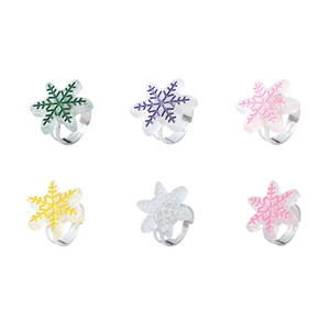 Bagues flocon de neige ajustables pour enfants en résine pailletée, lot de six couleurs