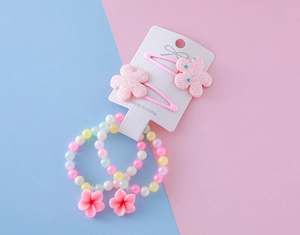 Coffret de barrettes à fleurs pailletées roses et bracelets en perles colorées pour filles