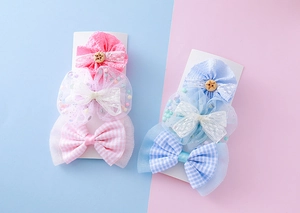 Lot de 3 barrettes à cheveux avec nœuds en résille rose et bleu pour fillettes