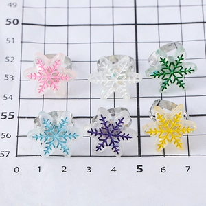 Lot de 6 bagues réglables en métal avec flocons de neige en résine colorée pour filles