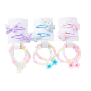 Parure de bijoux mignonne pour enfants avec pinces à cheveux et bracelets en perles assortis