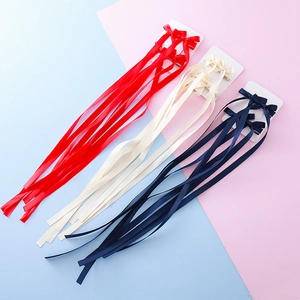 Lot de barrettes pour enfants avec nœuds en satin et longs rubans en rouge blanc bleu