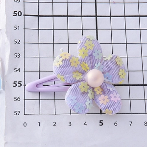 Sweet purple mesh flower hair clip with sequins and pearl center for kids