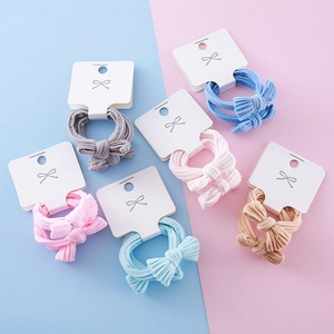 Kids Colorful Bowknot Hair Ties High Elastic Fabric Ponytail Holders For Girls Sweet Ribbed Cloth Hair Scrunchies Accessories