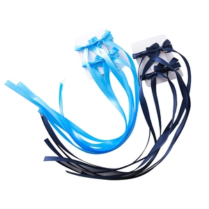 Barrettes à cheveux en ruban de satin bleu avec longs pompons pour filles
