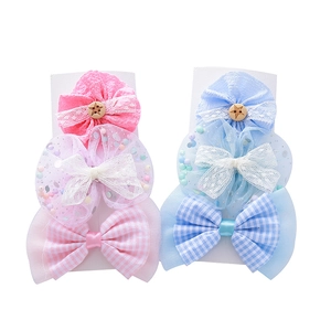 Lot de 3 barrettes à cheveux pour filles avec nœuds en résille et fleurs en dentelle sur blanc