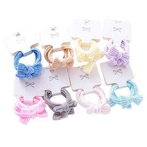 Colorful bow hair ties set for girls made of high elastic fabric on display card