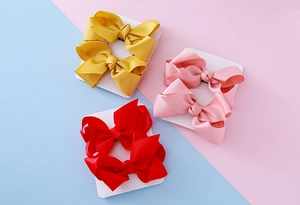 Détails des pinces à cheveux avec nœuds en ruban côtelé jaune rose et rouge