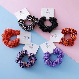 Halloween Cute Printed Ghost Pumpkin Sequin Hair Scrunchies For Kids Girls Black Purple Orange Polyester Hair Ties
