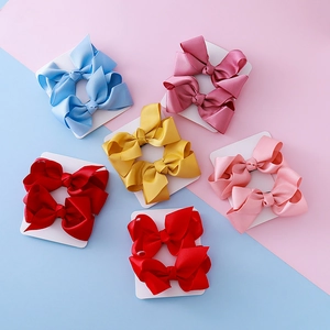 Barrettes à Cheveux Nœud en Ruban Gros-Grain Faites à la Main pour Fillettes Pinces Croco Couleur Unie Accessoires