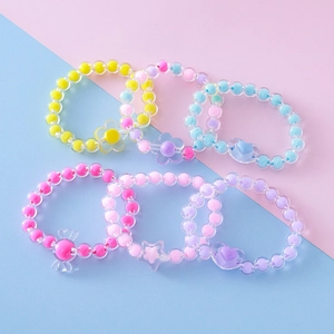 Lindo Brazalete de Cuentas de Acrílico para Niños Pulsera Elástica con Dije de Flor Corazón Estrella Caramelo Joyería de Mano Macaron Regalo Fiesta