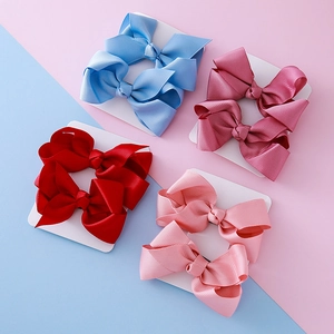 Lot de 4 paires de barrettes à nœuds en ruban gros-grain coloré pour filles